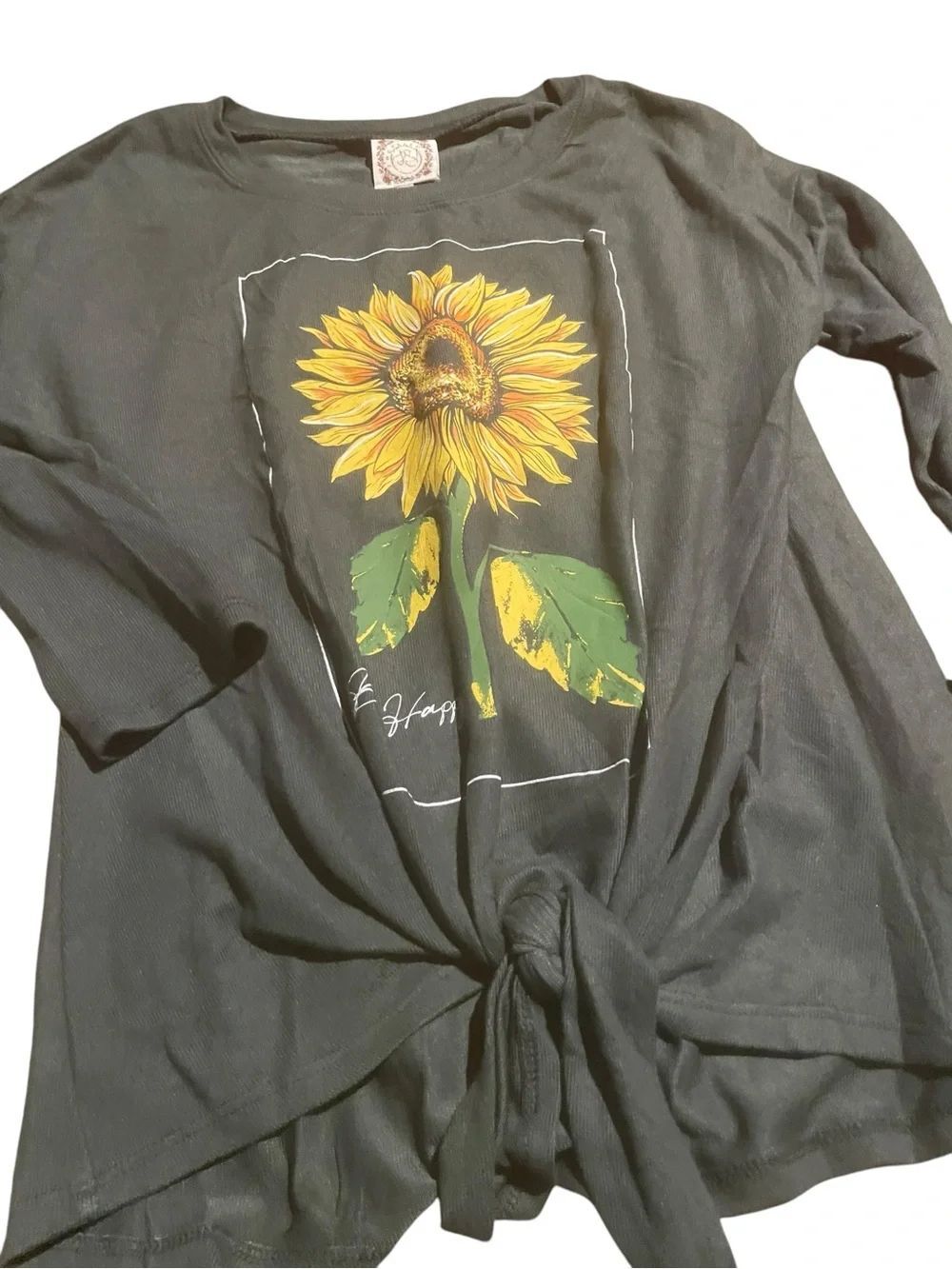 Tru Sekf grey Sunflower Graphic Knot-Front Top new with tags